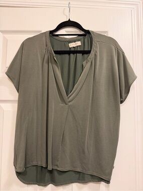 Lucky Brand Olive Green V-Neck Draped Blouse